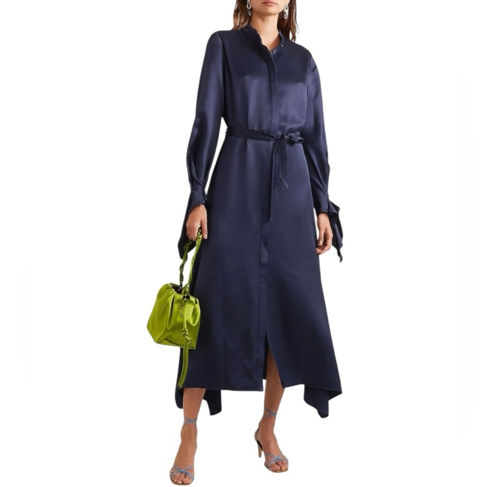 US 6/8 ROLAND MOURET satin-crepe midi dress NWT